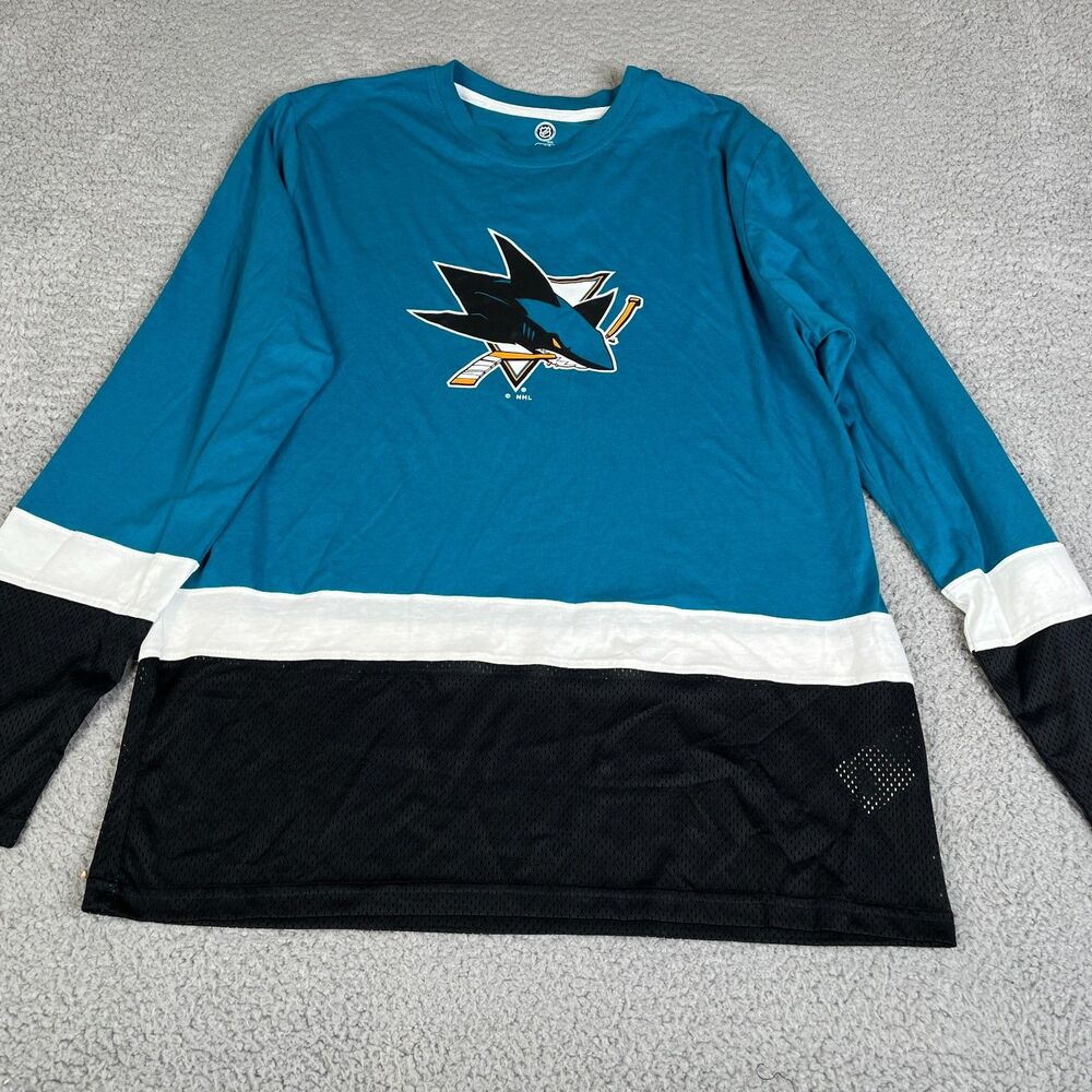 SAN JOSE Sharks T-Shirt Mens Large 42/44 Blue Long Sleeve Mesh Hockey NHL